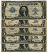 5 1923 Series Large Size Blue Seal $1 Silver Certs
