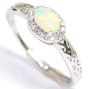 Ethiopian Opal & Created White Sapphire 925 Sterling Silver Adjustable Ring
