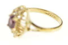 14K Yellow Gold Purple Tourmaline Filigree CZ Cluster Statement Ring