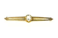 14K Yellow Gold Victorian Cushion Solitaire Ornate Bar Pin/Brooch