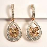Gorgeous Hessonite & Diamond Earrings in 14K RG