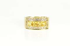 18K Yellow Gold Princess Citrine CZ Channel Squared Halo Band Ring