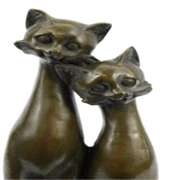 Two Cat on Marble Base Bronze Figurine