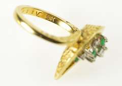 18K Yellow Gold Van Clief Emerald Diamond Retro Flame Cocktail Ring