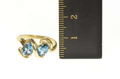 14K Yellow Gold Oval Blue Topaz Two Stone Wavy Statement Ring