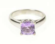 14K White Gold Amethyst Cushion Solitaire Classic Statement Ring