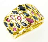 High End 18K Italian Rubies & Sapphires Ring, Size 7.5