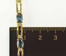 14K Yellow Gold Blue Topaz Diamond Accent Bar Link Tennis Bracelet