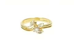 14K Yellow Gold Diamond Leaf Branch Bridal Set Engagement Ring