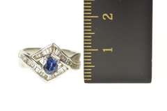 Platinum 0.97 Ctw Sapphire Diamond Baguette Engagement Ring