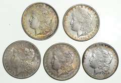 Lot (5) 1881-S & 1883-O Morgan Silver Dollars - TONED! - Choice Unc