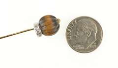 14K Yellow Gold Victorian Scalloped Tiger's Eye Diamond Stick Pin