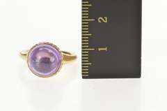 18K Yellow Gold Round Amethyst Cabochon Diamond Designer Ring