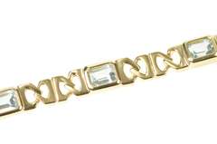 14K Yellow Gold Emerald Cut Blue Topaz Squared Chain Bracelet