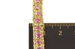 14K Yellow Gold Retro Floral Link Ruby Encrusted Statement Bracelet