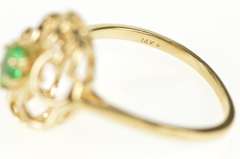 14K Yellow Gold Natural Emerald Solitaire Wavy Swirl Cocktail Ring