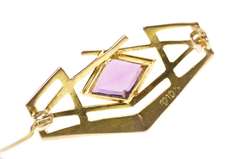 10K Yellow Gold Amethyst Inset Victorian Ornate Geometric Pin/Brooch