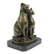 Two Cat on Marble Base Bronze Figurine