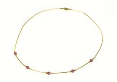 18K Yellow Gold Natural Ruby Beaded Round Cocoon Chain Necklace