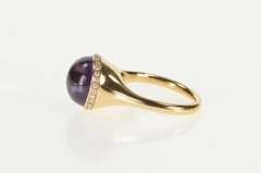 18K Yellow Gold Round Amethyst Cabochon Diamond Designer Ring