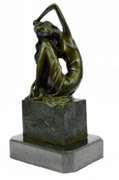 Sitting Woman Bronze Statue Marble Base