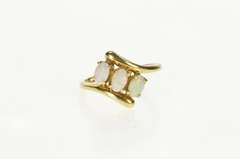 14K Yellow Gold Three Stone Natural Oval Opal Bypass Ring