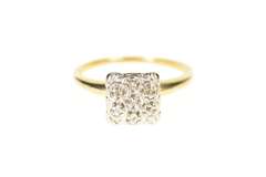 10K Yellow Gold 1960's Raised Squared Cluster Diamond Retro Ring