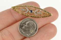 14K Yellow Gold Two Tone Filigree Floral Sapphire Art Deco Pin/Brooch