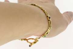 14K Yellow Gold 2.40 Ctw Ruby Emerald Sapphire Ornate Toggle Bracelet