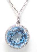 Powerful White Gold Blue Topaz w Diamond Necklace