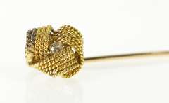14K Yellow Gold Retro Diamond Inset Rope Knot Stick Pin
