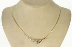 14K Yellow Gold Two Tone Diamond Wavy Channel Herringbone Necklace