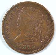Scarcer 1825 Classic Head Half Cent in XF