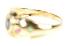 14K Yellow Gold Oval Sapphire Ruby Diamond Flush Statement Ring