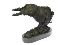 Wild Boar Jumping Bronze Marble Sculpture Statue Figurine Art