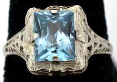 Antique Style Blue Topaz Ring, 14KT