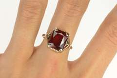 10K White Gold Brilliant Syn. Ruby Solitaire Cocktail Statement Ring