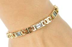 14K Yellow Gold Emerald Cut Blue Topaz Squared Chain Bracelet