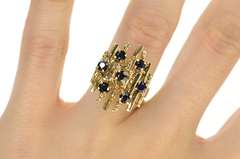 18K Yellow Gold Retro Geometric Bar Sapphire Cocktail Ring