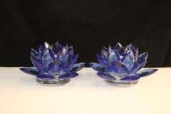 Pair Blue Lotus Candleholder