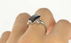 10K White Gold Faceted Black Onyx CZ Accent Retro Bypass Ring