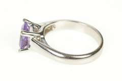 14K White Gold Amethyst Cushion Solitaire Classic Statement Ring