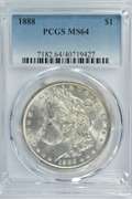Better near Gem BU 1888 Morgan Silver Dollar. PCGS MS64