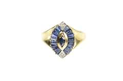 10K Yellow Gold Marquise Sapphire Diamond Accent Statement Ring