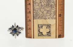 18K White Gold 1.88 Ctw Round Sapphire Diamond Halo Cocktail Ring