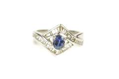 Platinum 0.97 Ctw Sapphire Diamond Baguette Engagement Ring