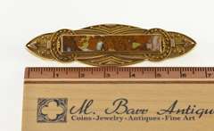 14K Yellow Gold Ornate Jasper Inset Milgrain Decorative Bar Pin/Brooch
