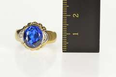 10K Yellow Gold Men's Retro Syn. Sapphire Diamond Statement Ring
