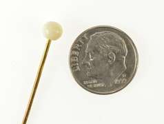 18K Yellow Gold Round White Stone Sphere Victorian Stick Pin