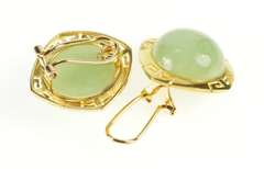 18K Yellow Gold Jade Cabochon Ornate Statement Clip Back Earrings